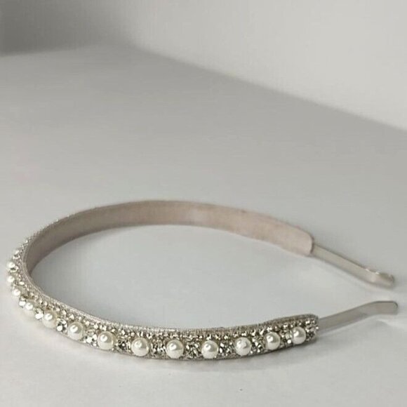 Anthropologie Deepa Gurnani Headband Pearls Crystals Silver Bridal Stace… - Picture 5 of 12